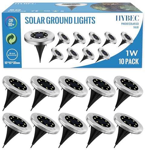 HYBEC - Solarlampen Für Außen Boden, Solar LED Bodenleuchten, Boden Solarlampen Für Außen Garten, Bodenstrahler Aussen Solar, Bodenlampe Garten, LED Solar-Bodenleuchten, Solar-Bodenleuchte (Pack 10)
