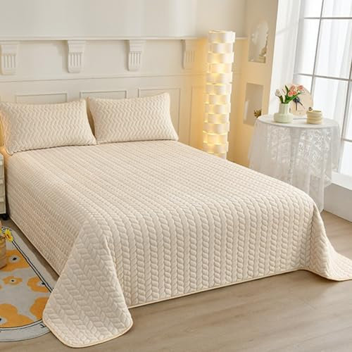 HAIBA Couvre lit 90 x 200 cm Beige Couverture Flanelle réversible Patchwork Moelleuse et Chaude, Facile à Nettoyer pour Couvre-lit Canape
