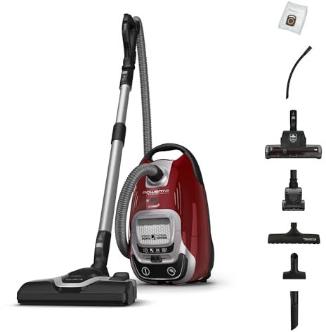Rowenta Silence Force Effitech Aspirateur avec Sac, Basse Conso, Silencieux 57 DB(A), Filtration Haute efficacité, Rayon d'action 12 m, 4,5L RO7474EA, Rouge Tanin