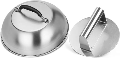 BS-VOG Smashed Burger Kit with 6.2 Inch Burger Press & 9 Inch Cheese Melting Dome，Stainless Steel Heavy Duty Griddle Accessories Kit for Meat, Bacon, Steak Press