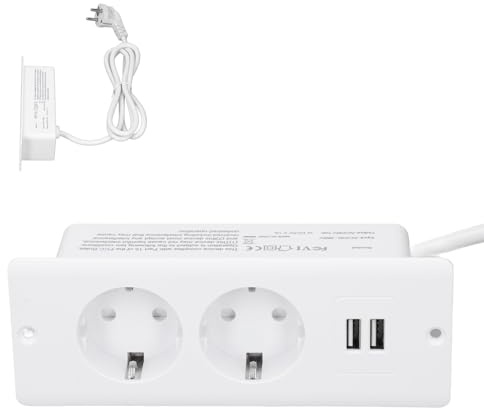 Plyisty Regleta Empotrada con 2 Puertos USB 2 10A, Enchufe Plano para Toma de Escritorio de Montaje Empotrado - Cable de 1,5 M, Caja Tomacorriente de Montaje en Superficie Toma Oculta,