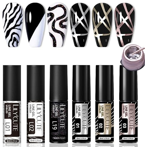 6 Farben Metallic Liner Gel Nagellack Set - UV Shellac Polish für Französische Maniküre Nageldesign