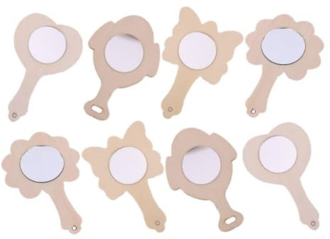 QUMIIRITY 8stücke Holzspiegel Zum Bemalen Für Junge Mädchen Diy Handspiegel Aus Holz Unbemalter Spiegel Für Handwerk Blanko-spiegel Zum Selbermachen