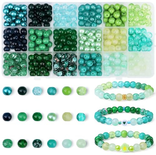 AWARDSEN 8mm Green Beads | 360 PCS Imitation Glass Beads for Bracelet Making Kit, Jewellery DIY Crafting, Necklace Earring Supplies Homemade Gifts
