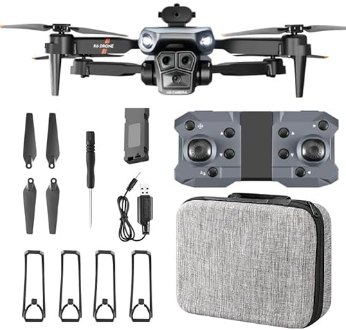 Drohne mit Kamera K6 MAX: 3 Kameras, Hindernisvermeidung, Headless-Modus, 3 Akkus, 50x Zoom, Waypoint-Funktion, Tragekoffer, 360°-Rotation, 3 Geschwindigkeitsstufen, Echtzeit-Übertragung