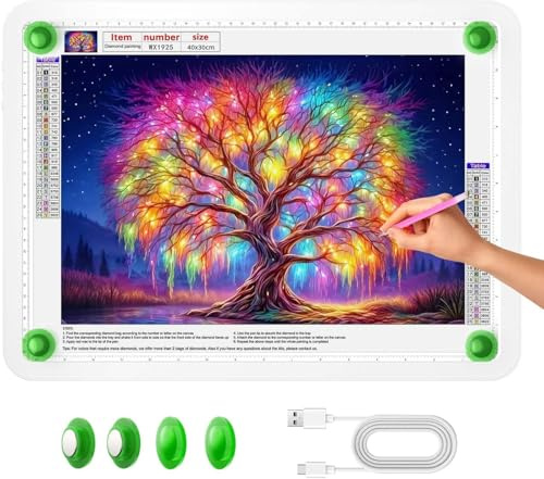 Zocelight A3 Leuchttisch,(42x34cm) Große Lichtpad, 6000 Lux Ultraheller Leuchtplatte mit Seitentasten & Magnetfunktion,3-Farben & 6 Stufige Dimmung Lichtplatten Für Diamantbilder, Skizzen(Weiß)