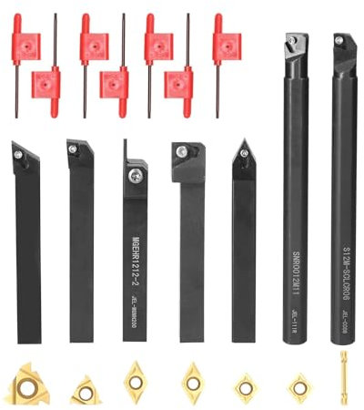 YQVEOT DrehmeißEl Set, 8mm 10mm 12mm 16mm Schaft Drehmaschine Drehwerkzeughalter Bohrstange Drehmaschine Werkzeug Drehmaschine Cutter CNC Metall Drehstangenhalter und Einsätze für Drehbank(12mm C)