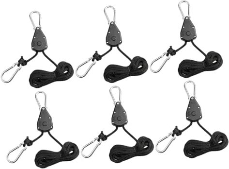 UPKOCH Suspensions Pour Lampes De Culture Réglables à Poulies, Lot De 6 Cordes De Levage En Pp, Abs Et Métal, Adaptées Pour Tentes De Culture Et Ventilateurs, Système D'accroche Ajustable à Cliquet