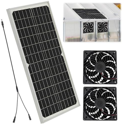 HOVCEH Solar Ventilator, 16W Wetterfester Solar Lüfter, Solarpanel Ventilator mit 2 Wasserdichten Lüftern, Solarlüfter für Hühnerställe im Freien, Gewächshäuser, Schuppen