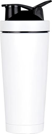 HENKi Thermo Shaker Edelstahl [700ml] I 100% Auslaufsicher - Fitness Shaker für 12 Stunden eiskalte Shakes & Getränke I Edelstahl Protein - Extra robust (Weiß)