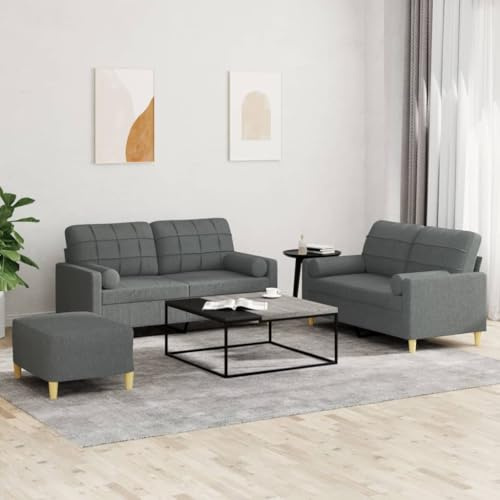 Snsowed 3-TLG. Sofagarnitur mit Kissen Dunkelgrau Stoff, Sofa Mit Relaxfunktion, Couchgarnitur, Wohnzimmer Sofa, Couch, Sofa Set 3201299