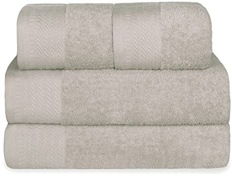 MERCURY TEXTIL- Juego 4 Toallas de 500gsm 100% Algodón, 2 de Baño y 2 de Manos, Suaves, Resistentes y Absorbentes. (Arena)