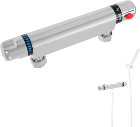 Grifo de ducha con termostato, termostato de ducha con botón de seguridad de 38 °C, termostato para baño, válvula G1/2, salida izquierda caliente, derecha fría, control de temperatura constante