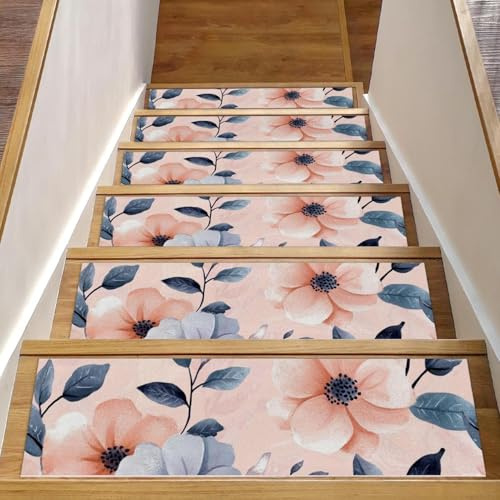 Tappetino antiscivolo per scale in legno, motivo libellule, 76,2 x 20,3 cm, per interni, per cani, bambini, anziani, con adesivo riutilizzabile, confezione da 15