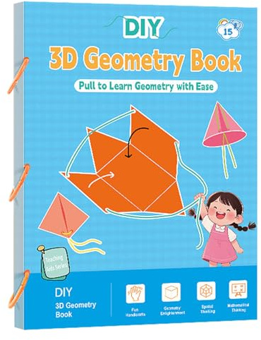 3D geometri inlärningsbok – interaktivt rep drag matematik arbetsbok, flätsträngfunktion, 3D-formigenkänning | Rumslig tänkande, matematikstudiehjälp för barn i åldrarna 5-12, förbättra volym An