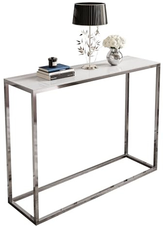 Lookway Konsolentisch MODERN Glass Chrom mit Glasplatte auf chromverchromtem Gestell, Beistelltisch/Flurtisch, 80 oder 100 cm breit (Weißes Glass, Breite: 100 cm)