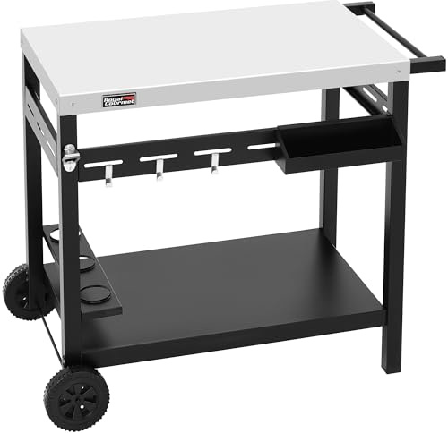 Royal Gourmet Carro de Barbacoa con Placa de Acero Inoxidable para Barbacoa de Mesa y Horno de Pizza, Carrito de Servir al Aire Libre, Mesa de Barbacoa con Capacidad de Carga excepcional