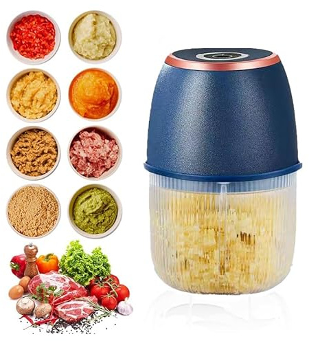 Elektrischer Küchenzerkleinerer,Tragbarer Mini-Zerkleinerer,Elektrisch Zerkleinerer 350 ml mit 6 Klingen Edelstahlklingen, für Knoblauch,Zwiebeln,Fleisch,Obst,USB-Aufladung Blau