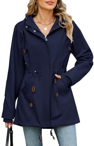 Tuopuda Veste Femme mi Saison Parka Légère avec Capuche Décontracté Manteau Printemps Veste Militaire Zippée Jacket Coat Automne Blouson(Bleu marine,XL)