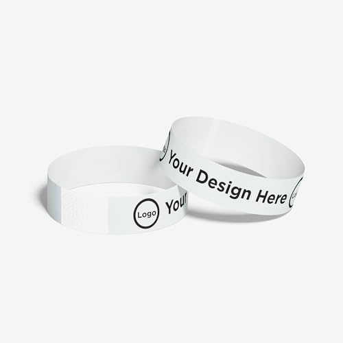 ID&C Logo Printed Tyvek Paper Wristbands – 100 Numbered Tamper Proof Wristbands for Events Branding, Festivals & Event Entry – White