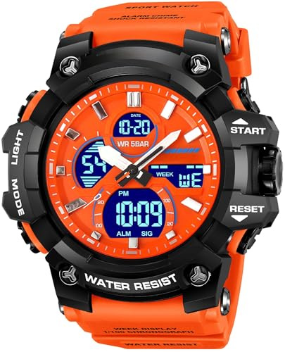 findtime Militäruhr für Herren Robuste Outdoor Digitale Analoge Sportuhren mit Doppelzeit Alarm 12/24H Datum Woche Anzeige Stoppuhr Weiß