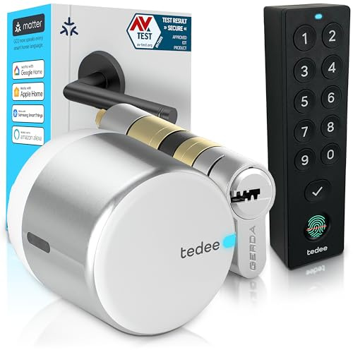 Tedee GO2 Cerradura Inteligente con Teclado Keypad PRO, Cilindro Modular EXXO Smart de Aluminio, Cerradura Electrónica para Puerta, Bluetooth Acceso Remoto, Compatible con Alexa y Google Matter