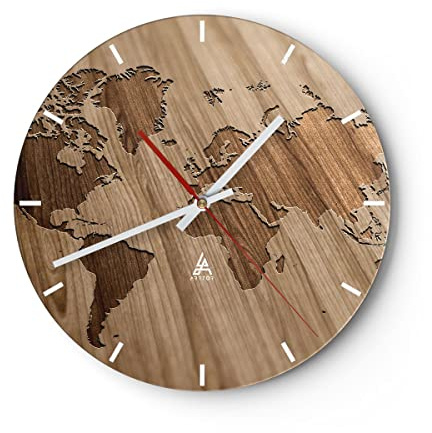 ARTTOR Moderne Glasuhr 40x40cm Rund Wanduhr Weltkarte Reisen - 3042