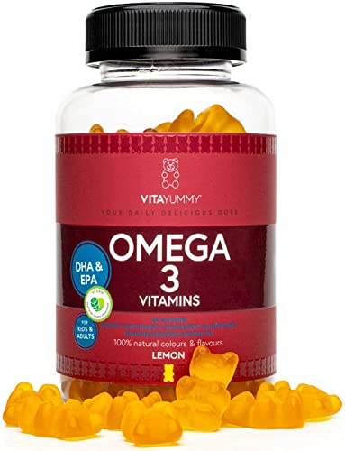 VITAYUMMY Vegan Omega 3 Gummy Vitamins - Algae Omega 3 Vegan Supplement for Kids & Adults - EPA & DHA - 60 Gummys Natural Color W. Lemon Flavor & No Fish Taste - Omega 3 algae oil Made in Germany