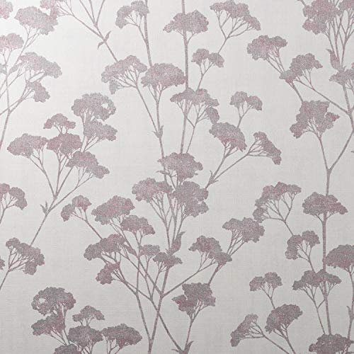 Tulsa Sprig Blush Pink Wallpaper Leaf Floral Print Cream Natural Textured Glitter