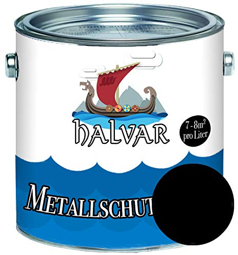 Halvar Metallschutzlack MATT Weiß/Grau/Schwarz RAL 9001-9018 Metallfarbe besonders robuster Kunstharzlack Wetterbeständig & perfekter Langzeitschutz Metall (2,5 L, RAL 9005 Schwarz)