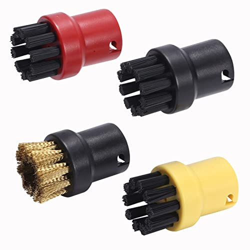 HUAYUWA Lot de 4 brosses de nettoyage rondes en poils pour nettoyeur vapeur Karcher SC1 SC2 SC3 SC4 SC5 (jaune, rouge, noir, cuivre)