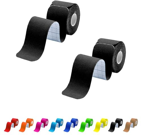 Kinesiology Tape Precut 2 Rolls Pack-Kinesiology Tape for Muscle & Joints- Athetic Sports Tape for Knee,Ankle,Shoulder,Back,Plantar Fasciitis-40 Strips,Black