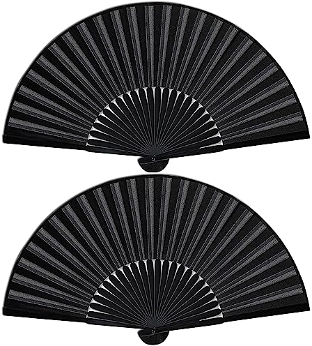2 Stück Silk Handfächer,Faltbare Fächer,Schwarz Handfächer,Chinesischer handfächer Fan Orientalischer Tuch Stoff Fan für Tanz, Party, Hochzeit Geschenke, DIY Dekoration, Haus Dekorationen
