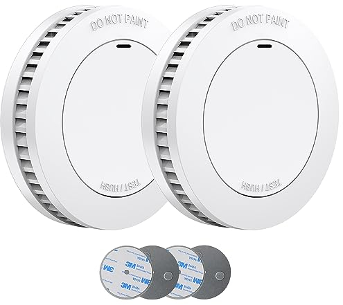 XINDUM Mini Detector de Humo 2 Pieza, con 10 años de batería/garantía, Detector de Incendios CE Probado, sin taladrar, Blanco