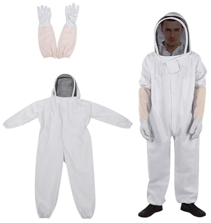 Inscrip Biodlingsdräkt, biodling, dräkt jumpsuit, helkroppsskyddsdräkt, skyddskläder med slöja, huva, handskar, mössa, biodlingsskyddsdräkter, skydd för biodlare unisex, vit (L)