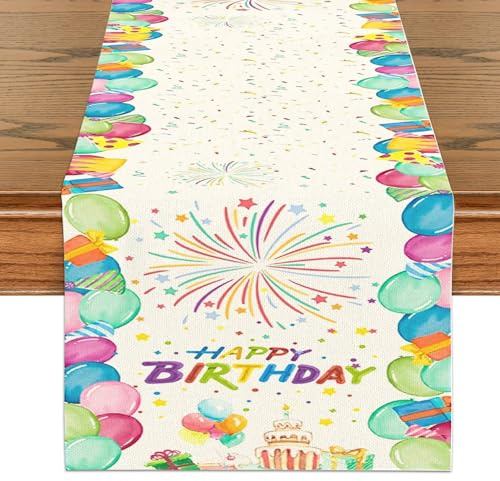 KHDULQ Tischläufer Happy Birthday, Bunt 183*33cm Tischdecke für Geburtstag Feier, Tischdekoration für Kinder, Mädchen, Jungen, Bunten Party Dekoration