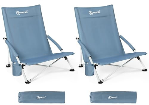 Homecall Lot de 2 chaises de plage pliables, légères, avec dossier confortable, accoudoirs rembourrés, jusqu'à 120 kg, pour la plage, le jardin