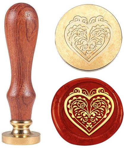 Hobbspring 1 Stück Vintage Wachssiegelstempel In Herzform Siegelwachsstempel 25mm Abnehmbarer Messingstempelkopf Mit Holzgriff Für Umschläge Einladungen Hochzeitsdekor Zurück zur Schule