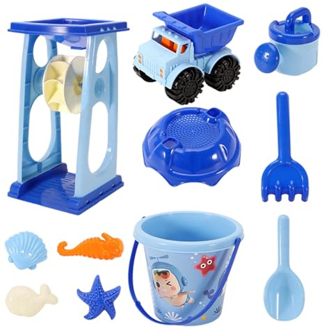 Set di giocattoli da dragatura a sabbia, giocattoli a sabbia da spiaggia per bambini, giocattoli a sabbia per bambini a tema marino, kit di costruzione di gusto di sabbia, secchio e giocattoli