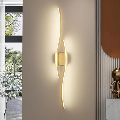 LYSDjia Moderne LED Wandleuchte dimmbar goldene Schminktischbeleuchtung 80cm Wandbeleuchtung lineare Wandleuchte aus Metall für Schlafzimmer Wohnzimmer Badezimmer Flur Wandleuchte Beleuchtungskörper