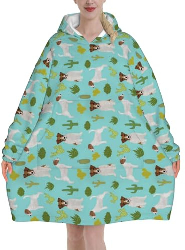 asbwuo Manta de Sudadera, Manta de Franela, Sudadera con Capucha para Mujer, Jack Dog Cactus