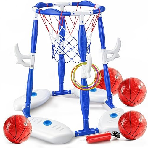 Aerilyo 2-in-1 Floating Pool Basketball Hoop with Ring Toss Game