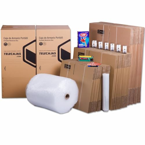 TELECAJAS | Pack de Mudanza Super Familiar | Kit Completo con Cajas de Cartón, Precintos, Plástico Burbuja y Material de Embalaje | Todo lo Necesario para Mudanzas de Hogar (SuperFamiliar)