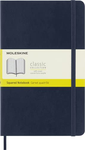 Moleskine Classic Notebook, Notebook With Squared Pages, Soft Cover and Elastic Closure, Sapphire Blue, Large, 13 x 21 cm, 192 Pages