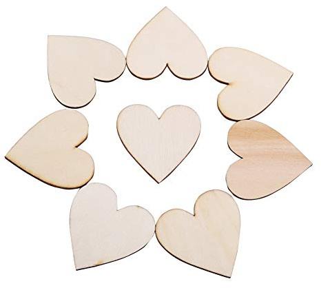 Holzherzen Holz Herzform Holz Herzen Deco Scheiben Verschönerung Leere hölzerne Herz Verzierungen für Hochzeiten Plaques Kunst Handwerk Karte Machen oder Dekoration (50mm)