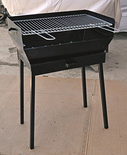 Barbecue rustico in ferro con graticola, piedi staccabili e cassetto raccolta cenere verniciato trasparente 60x40 cm Made in Abruzzo
