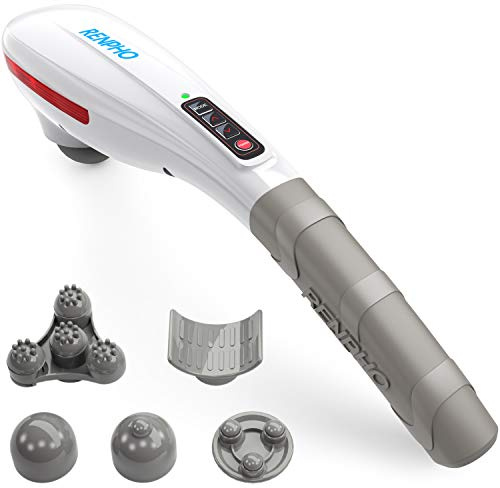 Massagegerät Nacken Schulter, RENPHO Massagegerät Perkussion Handmassagegerät Mit 5 Austauschbare Massageköpfe mit Einstellbare Intensität, Tiefenmassagegerät für Nacken, Rücken und Ganzkörper, Weiß