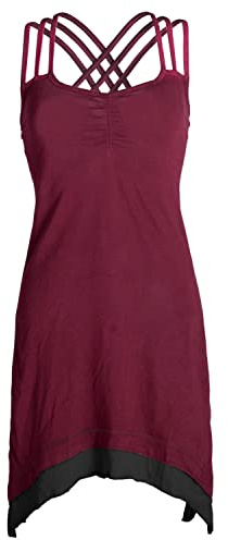 Vishes - Alternative Bekleidung - Lagenlook Trägerkleid Organic Cotton mit Zipfeln dunkelrot 38-40
