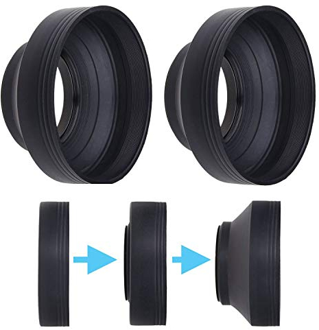 72mm Camera Lens Hood - Rubber - Set of 2 - Collapsible in 3 Steps - Sun Shade/Shield - Reduces Lens Flare and Glare - Blocks Excess Sunlight for Enhanced Photography and Video Footage