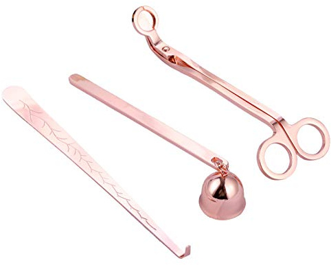 3 in 1 Candle Snuffer Set, MUXSAM Candle Accessory Set with Candle Wick Trimmer, Candle Snuffer and Candles Wick Dipper Candle Cutter Kit Candle Care Tools for Candle Lovers Family Party(Rose Gold)